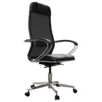 Кресло офисное МЕТТА "ErgoLife" Comfort, хром, сиденье мягкое, ткань-сетка/экокожа, черное