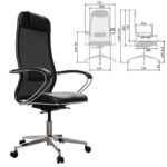 Кресло офисное МЕТТА "ErgoLife" Comfort, хром, сиденье мягкое, ткань-сетка/экокожа, черное — арт. SAMSON-532998