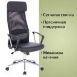 Кресло офисное BRABIX "Flight R EX-541", хром, экокожа, сетка, черное, 532516 — арт. SAMSON-532516