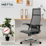 Кресло офисное МЕТТА "К-7-Т" хром, прочная сетка, сиденье и спинка регулируемые, черное — изображение 18